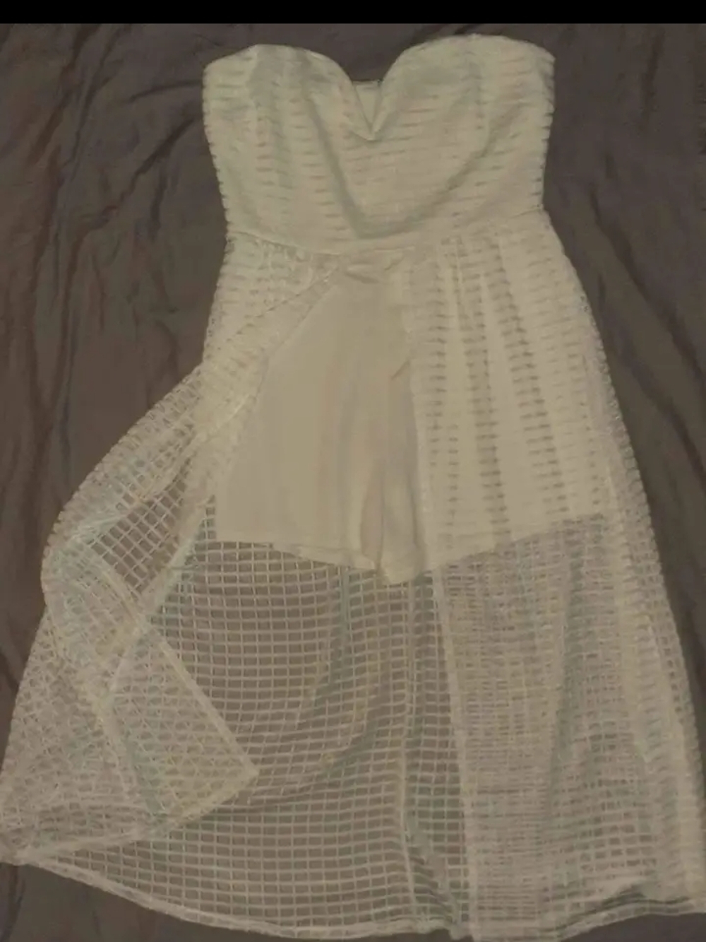 VENUS Strapless White Mesh Overlay Midi Dress